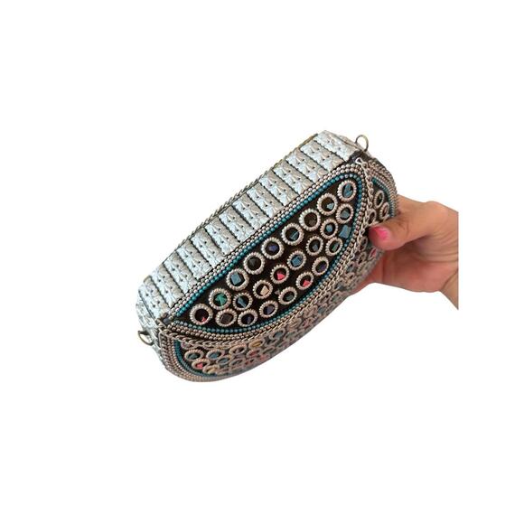 Ramla Women's Multicolor Atom Moroccan Mosaic Stone Crossbody Clutch - Picture 9 of 11